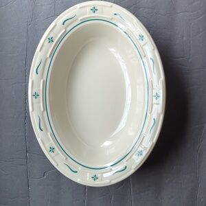Longaberger Ivory & Green Woven Traditions Oval Serving Dish